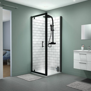 Colonne de douche mécanique CAYUGA noire, pomme de tête 20x20 cm, douchette main