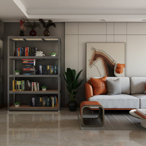 Etagère bois/métal - H. 179 x L. 120 x P. 40 cm.