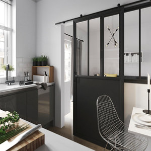 Porte coulissante "Industrielle" noir H. 204 cm x Larg. 83 cm