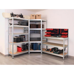 Étagère garage bois/métal Hecta 5 tablettes - H.180 x l.128 x P.40 cm