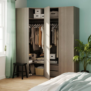 Caisson d'angle imitation chêne grisé "Homny" - H. 225 X L. 30 X P. 58 cm