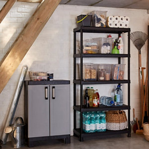 Étagère garage résine noire  "Liane" 5 tablettes - H.182 x l.120 x P.45 cm