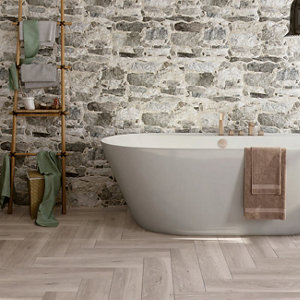 Carrelage de sol intérieur "Oliva" taupe - l. 24 x L. 88 cm