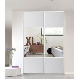 Porte de placard coulissante miroir décor blanc "Valla" H. 247,5 x L. 62,2 cm - Cooke and Lewis