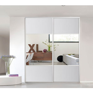 Porte de placard coulissante miroir décor blanc "Valla" H. 247,5 x L. 77,2 cm - Cooke and Lewis