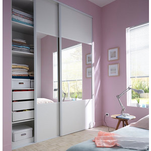 Porte de placard coulissante miroir décor blanc "Valla" H. 247,5 x L. 92,2 cm - Cooke and Lewis