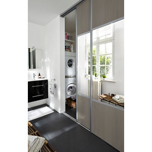 Porte de placard coulissante miroir décor chêne grisé "Valla" H. 247,5 x L. 92,2 cm - Cooke and Lewis