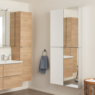 Relaxdays Etagère Murale Avec Miroir Coulissant Salle De Bain Armoire Bois De Noyer Huil Side Board 80 Cm De Largeur Nature 49967504