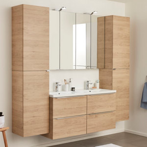 Meuble sous vasque double à suspendre chêne Idalie L. 120 x H. 60 x P. 45 cm