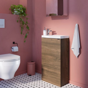 Lave main à poser effet noyer Idalie - L. 44 x H. 79 x P. 23 cm