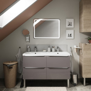 Meuble sous vasque double à suspendre gris taupe Idalie L. 120 x H. 60 x P. 45 cm