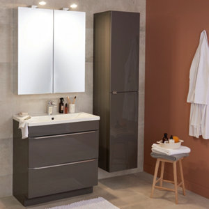 Meuble sous vasque à poser gris taupe Idalie L. 80 x H. 82 x P. 45 cm