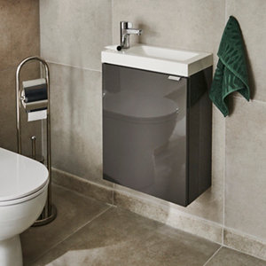 Lave main à suspendre gris taupé Idalie - L. 44 x H. 55 x P. 23 cm