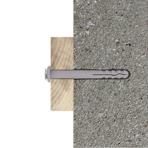 Cheville longue à frapper  6x40mm - nylon & acier, 100pcs pour béton, brique, pierre