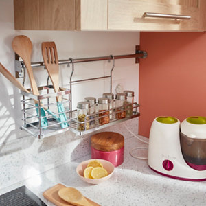 Porte-ustensiles de barre de crédence argent chromé - H. 22,5 x l. 11,5 cm