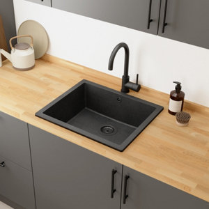 Évier en quartz "Lisalie" noir - 1 cuve