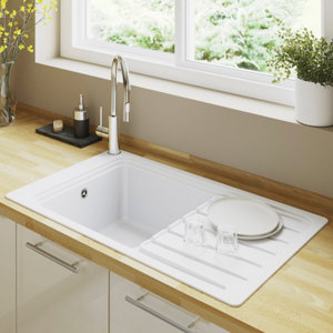 Évier en quartz + égouttoir "Jaurel" blanc - 1 cuve