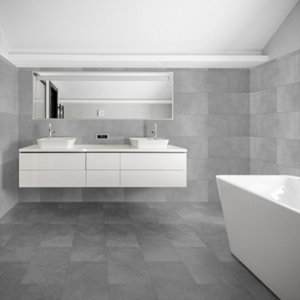 Carrelage de sol intérieur Konkrete gris - l. 30 x L. 61 cm