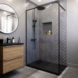 Paroi de douche walk-in avec cadre noir - L. 120 cm