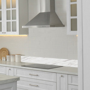 Crédence effet marbre blanc L.240 x H.20 cm x Ep. 8 mm