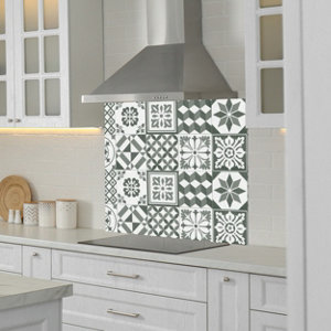 Crédence effet carreaux de ciment vert L.180 x H.60 cm x Ep. 3 mm