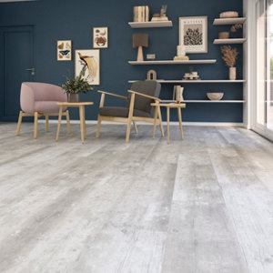 Sol stratifié à clipser aspect pin gris vintage "Essaouira" - L. 128,5 x l. 28 cm x Ép. 8 mm