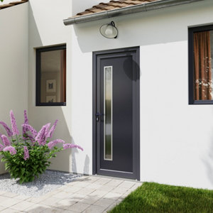 Porte entrée PVC gris "Elen" H. 215 x l. 90 droite