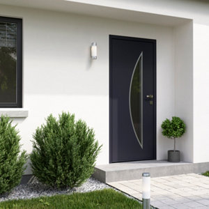 Porte entrée en métal gris "Badur" H. 215 x l. 90 droite