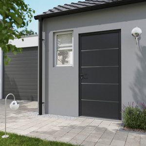 Porte d'entrée aluminium gris "Loras" H. 215 x l. 90 gauche