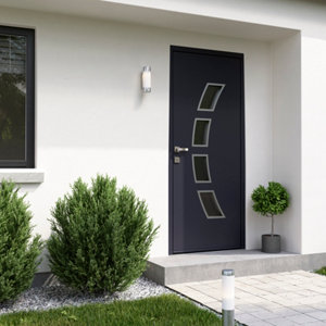 Porte entrée métal gris "Hati" H. 215 x l. 90 gauche