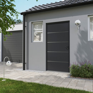 Porte d'entrée aluminium gris "Loras" H. 215 x l. 90 droite