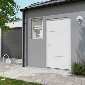 Porte d'entrée aluminium blanc "Mahe" H. 215 x l. 90 gauche