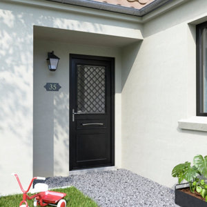 Porte entrée bois Méranti noir "Bragi" H. 215 x l. 90 gauche