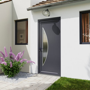 Porte entrée PVC gris "Ferla" H. 215 x l. 90 droite