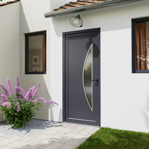 Porte entrée PVC gris "Ferla" H. 215 x l. 90 droite
