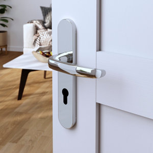 Poignée de porte "Goderic" avec trou pour cylindre - Effet chromé - Entraxe adaptable 165-195 mm