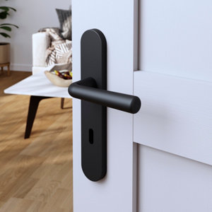 Poignée de porte "Derenic" avec trou pour clé - Noir - Entraxe adaptable 165-195 mm