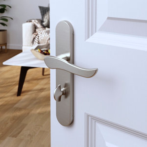 Poignée de porte "Arcles" avec serrure à condamnation - Effet nickel - Entraxe adaptable 165-195 mm