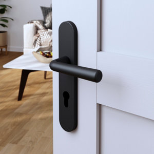 Poignée de porte "Derenic" avec trou pour cylindre - Noir - Entraxe adaptable 165-195 mm