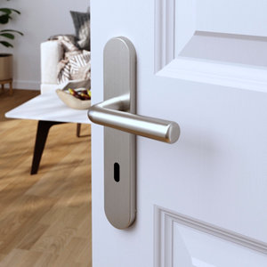 Poignée de porte "Derenic" avec trou pour clé - Effet nickel - Entraxe adaptable 165-195 mm