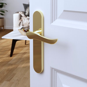 Poignée de porte "Arcles" sans trou - Effet laiton - Entraxe adaptable 165-195 mm