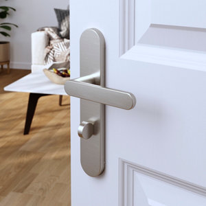 Poignée de porte "Marick" avec serrure à condamnation - Effet nickel - Entraxe adaptable 165-195 mm