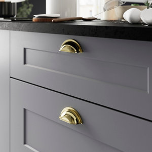 Lot de 6 poignées de meuble "Goderic" - Effet laiton - Entraxe 64 mm