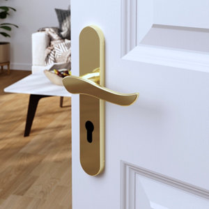 Poignée de porte "Arcles" avec trou pour cylindre - Effet laiton - Entraxe adaptable 165-195 mm