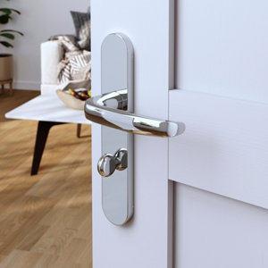 Poignée de porte "Goderic" avec serrure à condamnation - Effet chromé - Entraxe adaptable 165-195 mm