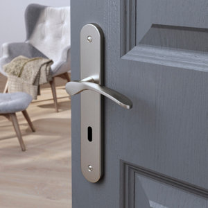 Poignée de porte "Loric" avec trou pour clé - Effet nickel - Entraxe 195 mm