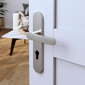 Poignée de porte "Marick" avec trou pour cylindre - Effet nickel - Entraxe adaptable 165-195 mm