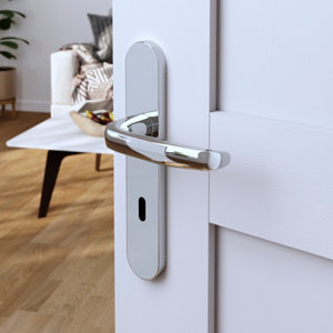 Poignée de porte "Goderic" avec trou pour clé - Effet chromé - Entraxe adaptable 165-195 mm