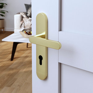 Poignée de porte "Marick" avec trou pour cylindre - Effet laiton - Entraxe adaptable 165-195 mm