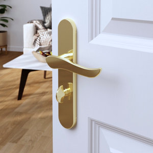 Poignée de porte "Arcles" avec serrure à condamnation - Effet laiton - Entraxe adaptable 165-195 mm